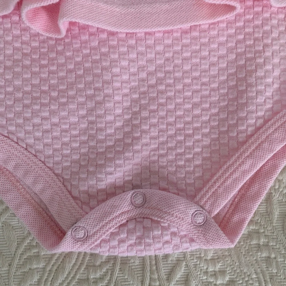 Vintage 90s Pants Set Girls 6-9M Pink 2 PC Skirted Bodysuit Outfit Textured Rose